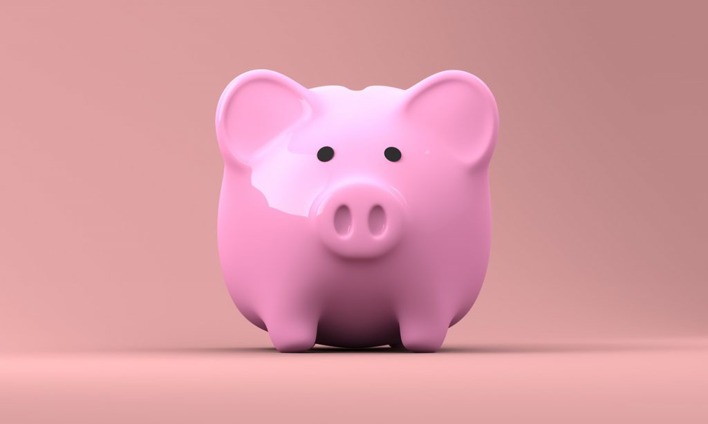 bright pink piggy bank on a pink backdrop